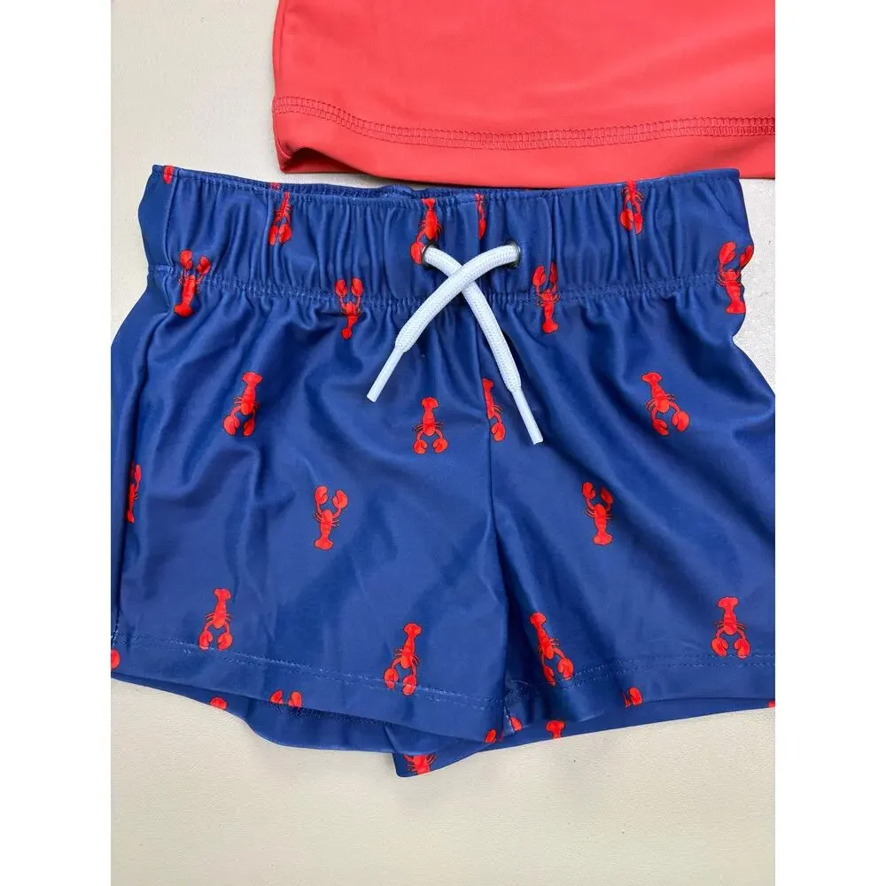 Carter’s Baby Rash Guard Swim Set 9M UPF 50+ Lobster Swim Trunks 2 Piece NWT